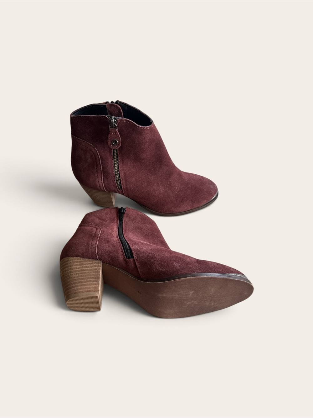 Diba Burgundy Suede Ankle Booties with Block Heel 9 - Picture 4 of 6